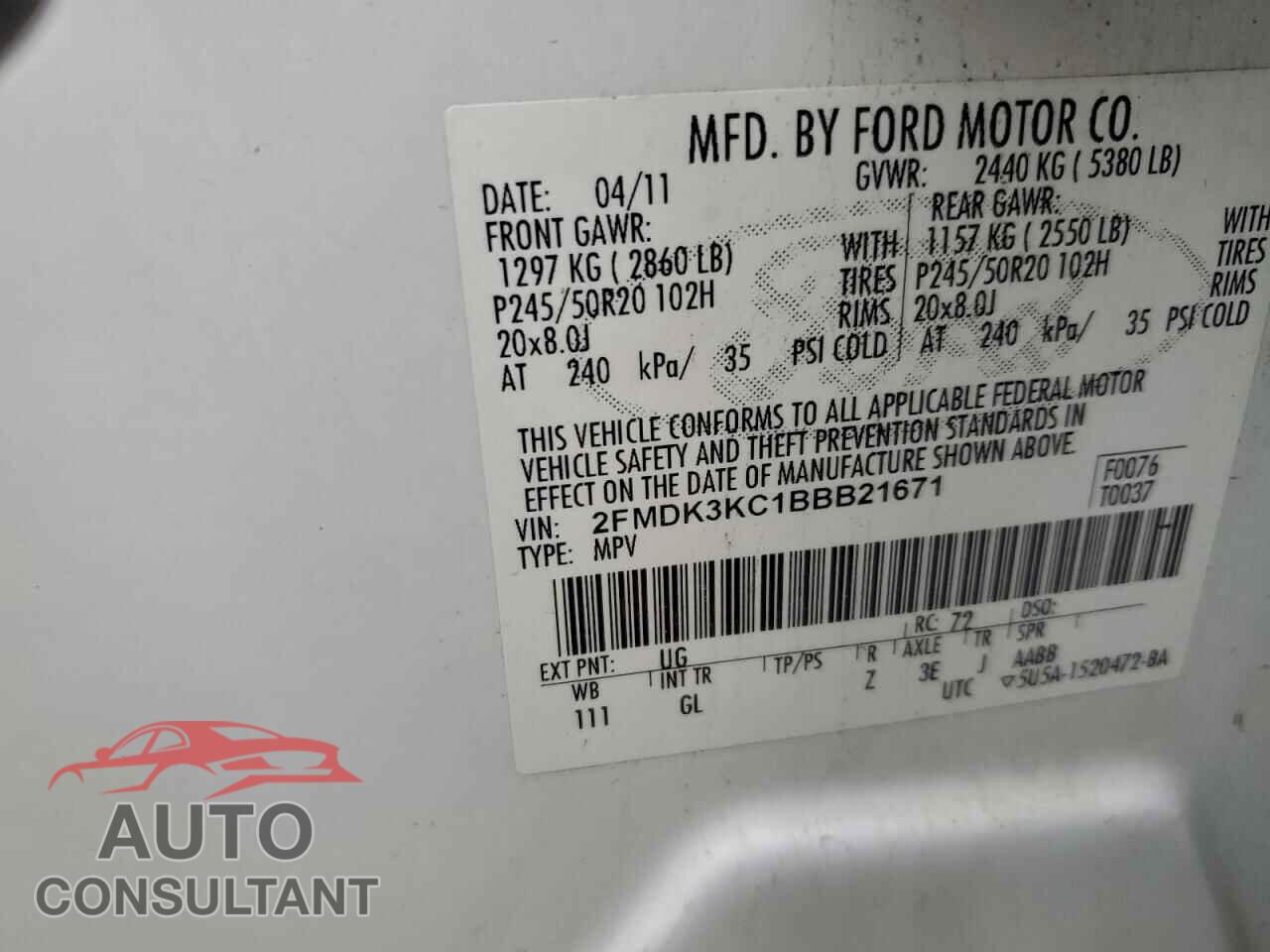 FORD EDGE 2011 - 2FMDK3KC1BBB21671