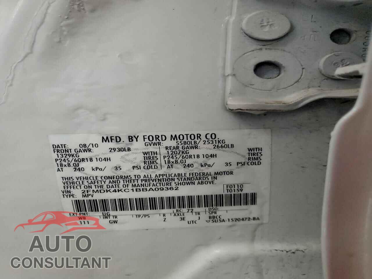FORD EDGE 2011 - 2FMDK4KC1BBA09362