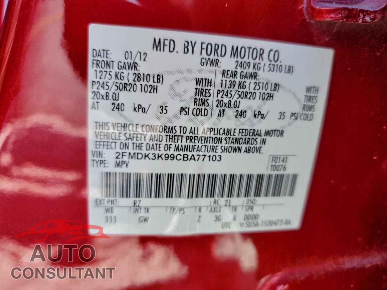 FORD EDGE 2012 - 2FMDK3K99CBA77103
