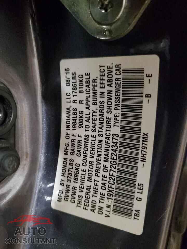 HONDA CIVIC 2016 - 19XFC2F72GE243473