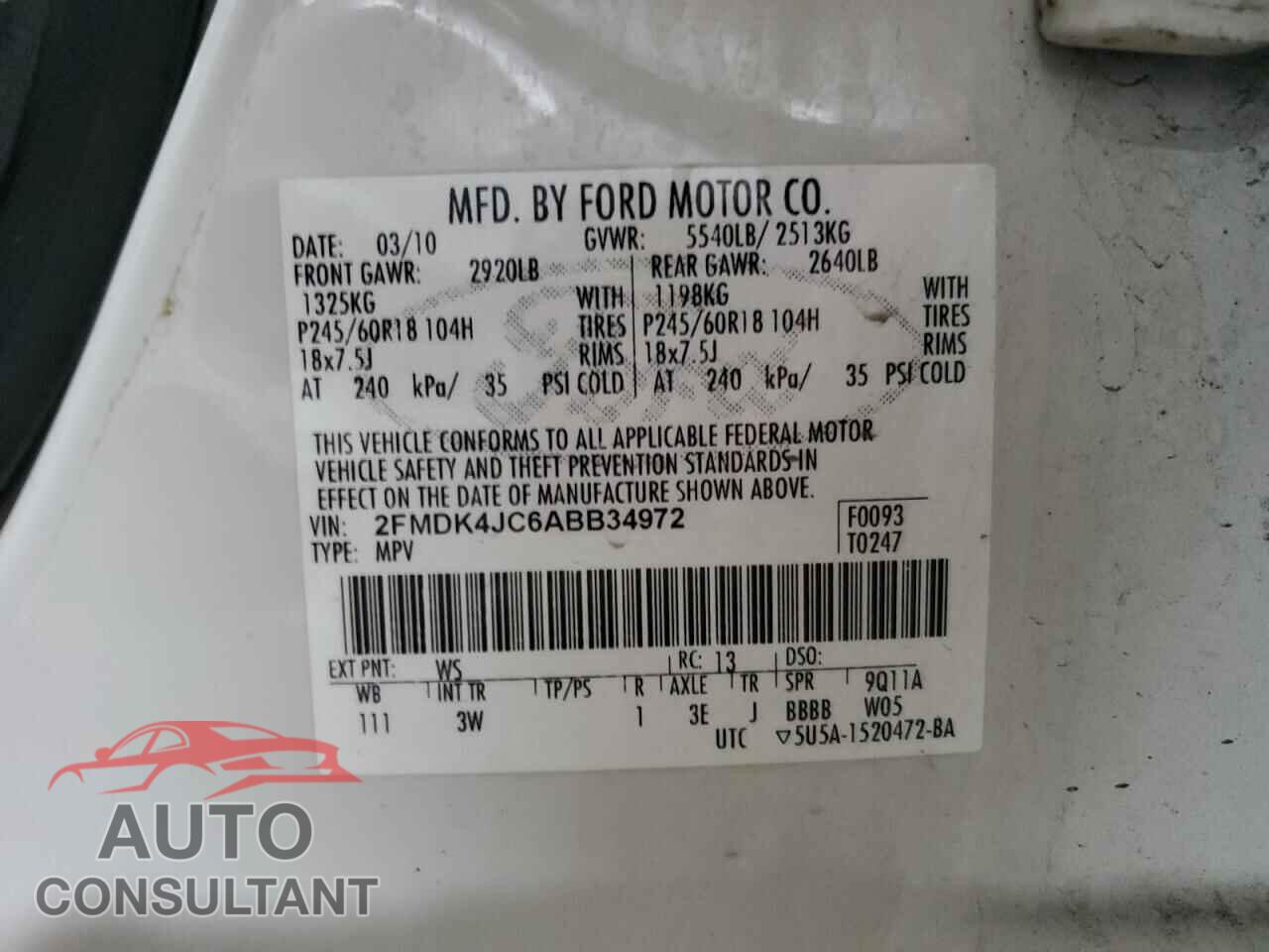 FORD EDGE 2010 - 2FMDK4JC6ABB34972
