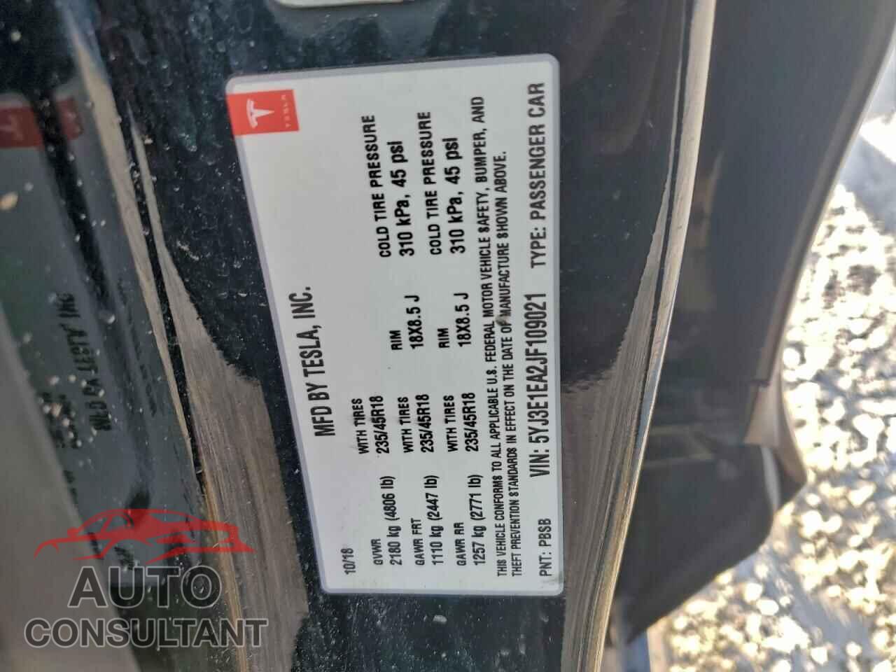 TESLA MODEL 3 2018 - 5YJ3E1EA2JF109021