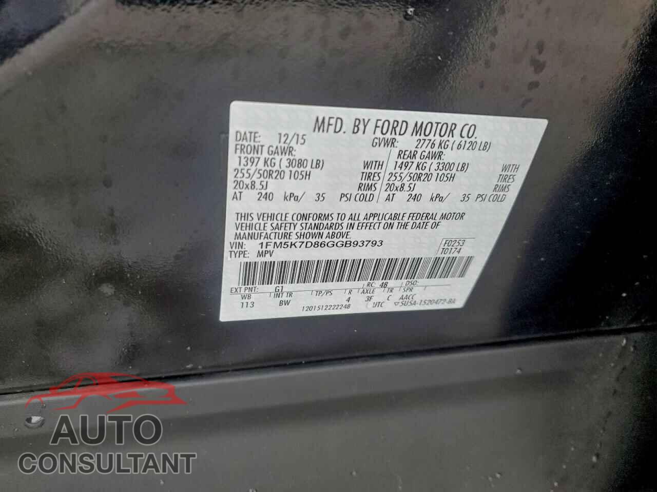 FORD EXPLORER 2016 - 1FM5K7D86GGB93793