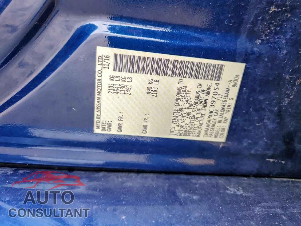 NISSAN MAXIMA 2017 - 1N4AA6APXHC397054