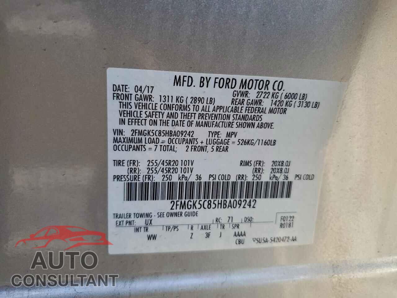 FORD FLEX 2017 - 2FMGK5C85HBA09242