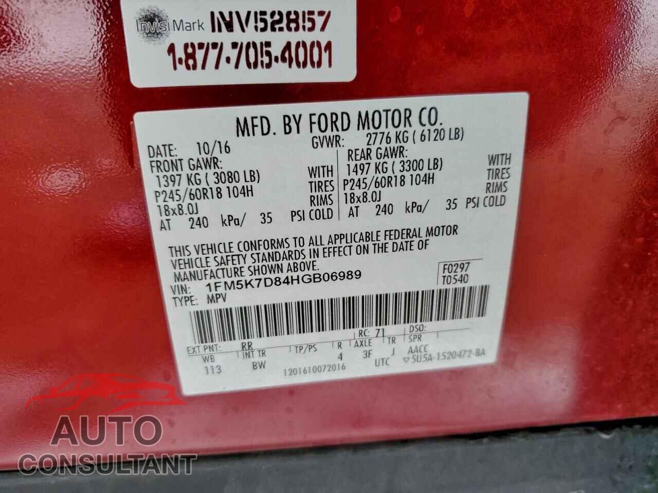 FORD EXPLORER 2017 - 1FM5K7D84HGB06989