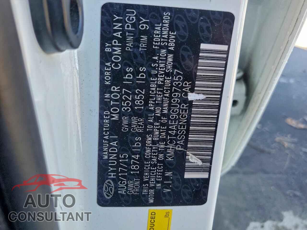 HYUNDAI ACCENT 2016 - KMHCT4AE9GU997357
