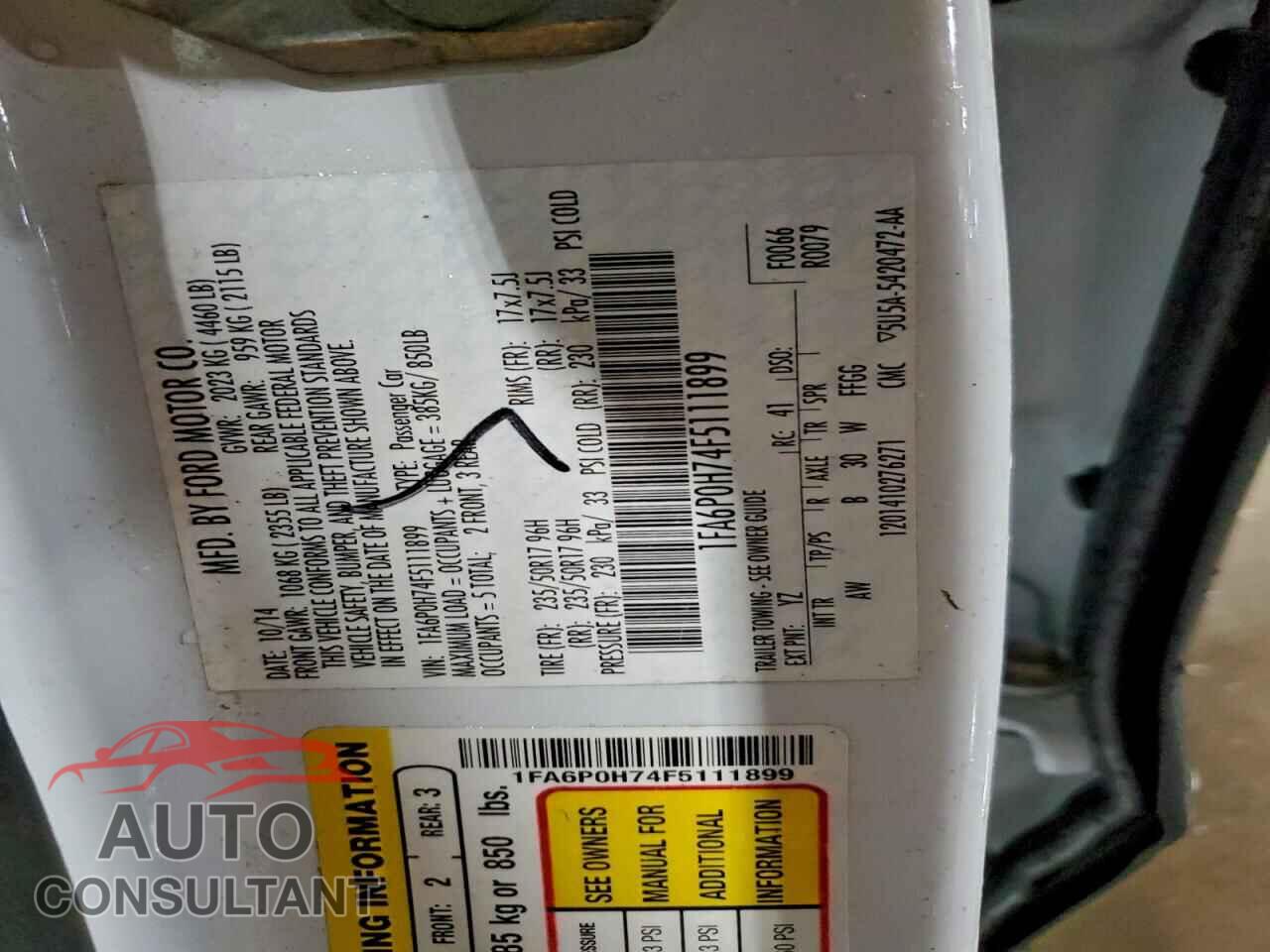 FORD FUSION 2015 - 1FA6P0H74F5111899