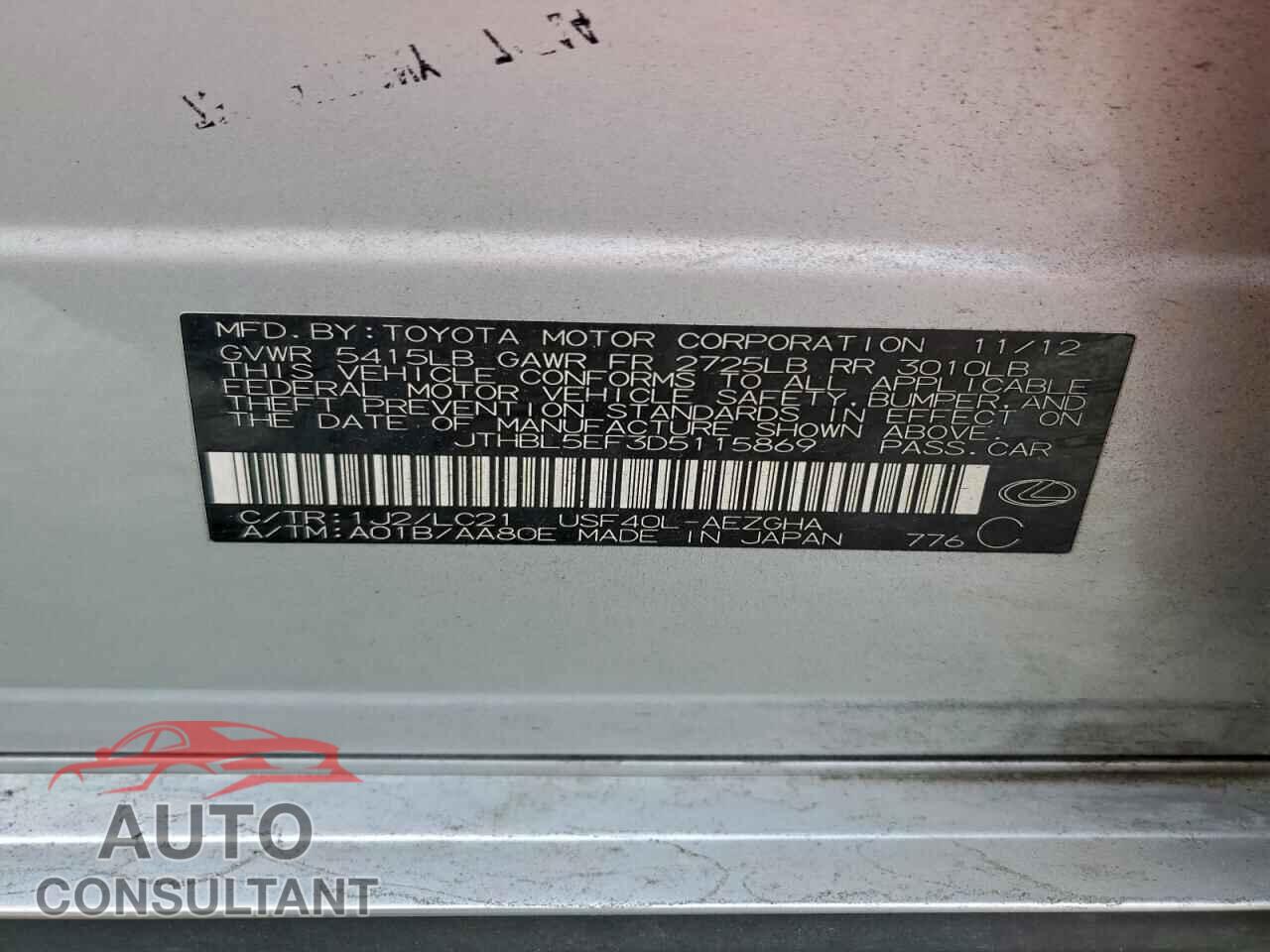 LEXUS LS460 2013 - JTHBL5EF3D5115869