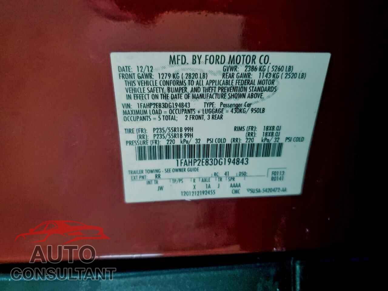 FORD TAURUS 2013 - 1FAHP2E83DG194843