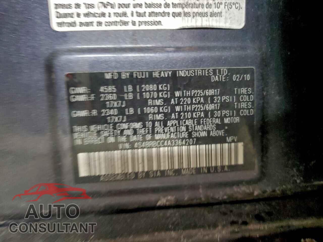 SUBARU OUTBACK 2010 - 4S4BRBCC4A3364207