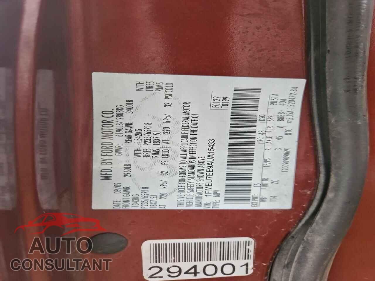 FORD EXPLORER 2010 - 1FMEU7EE9AUA15433
