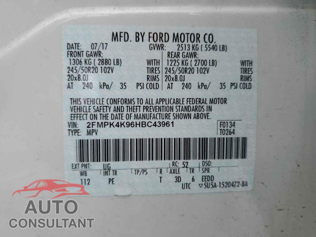 FORD EDGE 2017 - 2FMPK4K96HBC43961