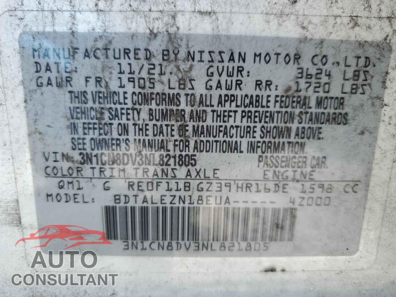 NISSAN VERSA 2022 - 3N1CN8DV3NL821805