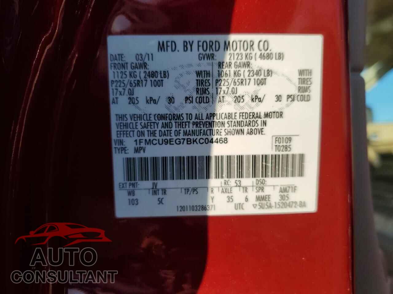 FORD ESCAPE 2011 - 1FMCU9EG7BKC04468