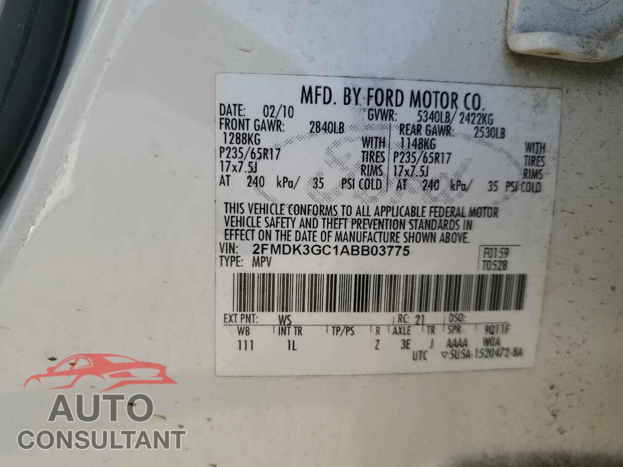FORD EDGE 2010 - 2FMDK3GC1ABB03775