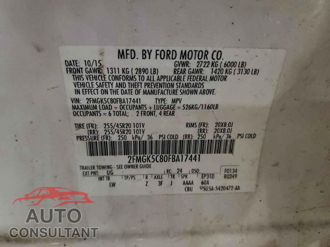 FORD FLEX 2015 - 2FMGK5C80FBA17441