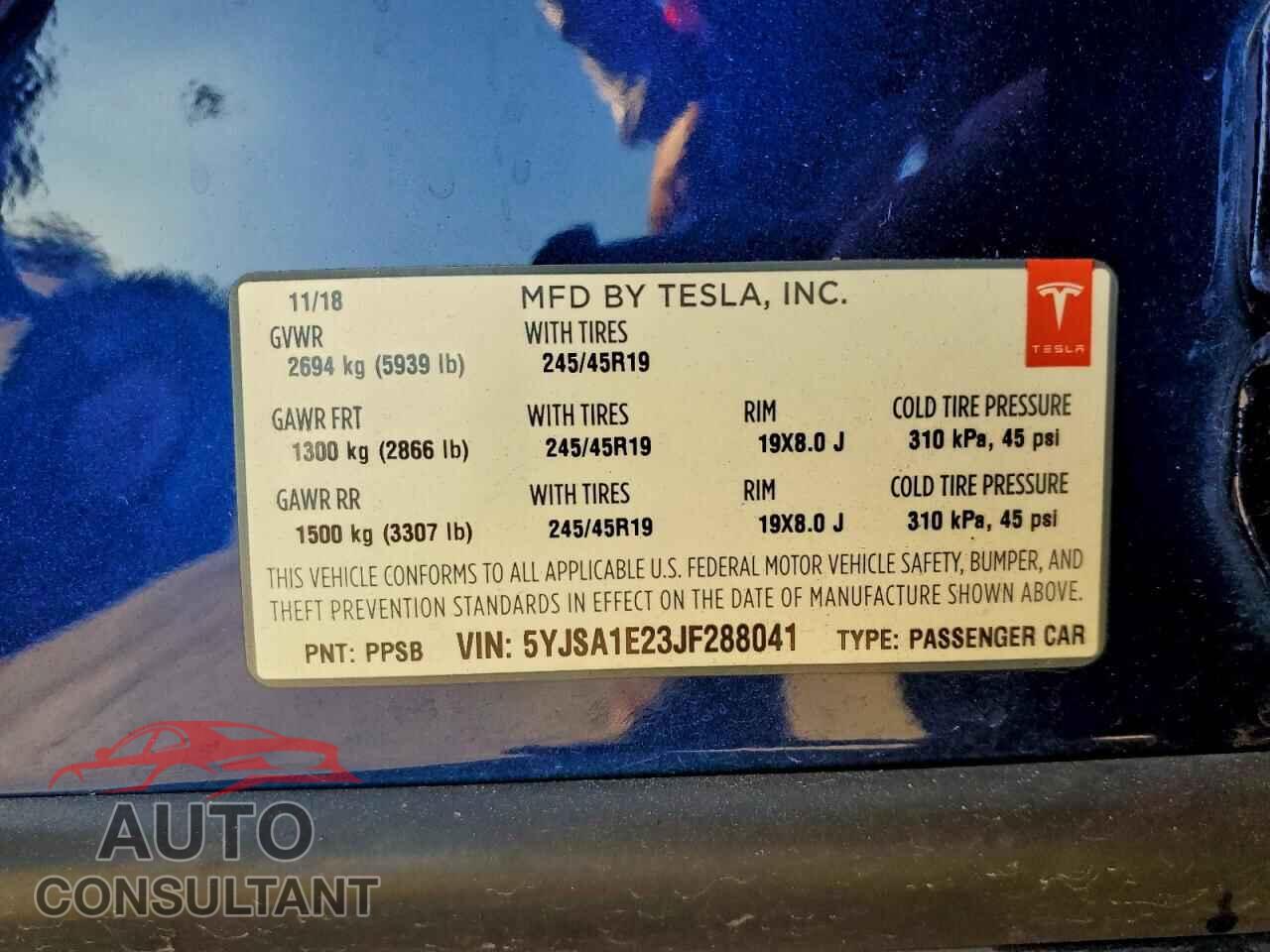 TESLA MODEL S 2018 - 5YJSA1E23JF288041