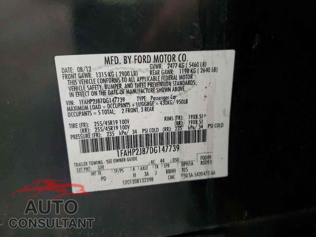 FORD TAURUS 2013 - 1FAHP2J87DG147739
