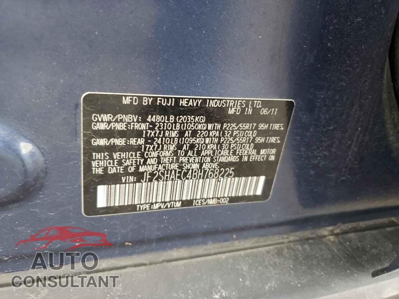 SUBARU FORESTER 2011 - JF2SHAEC4BH768225