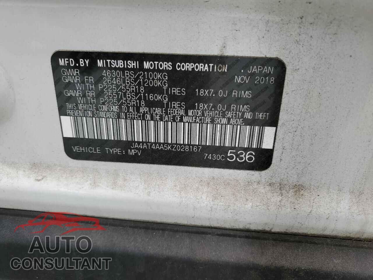 MITSUBISHI ECLIPSE 2019 - JA4AT4AA5KZ028167
