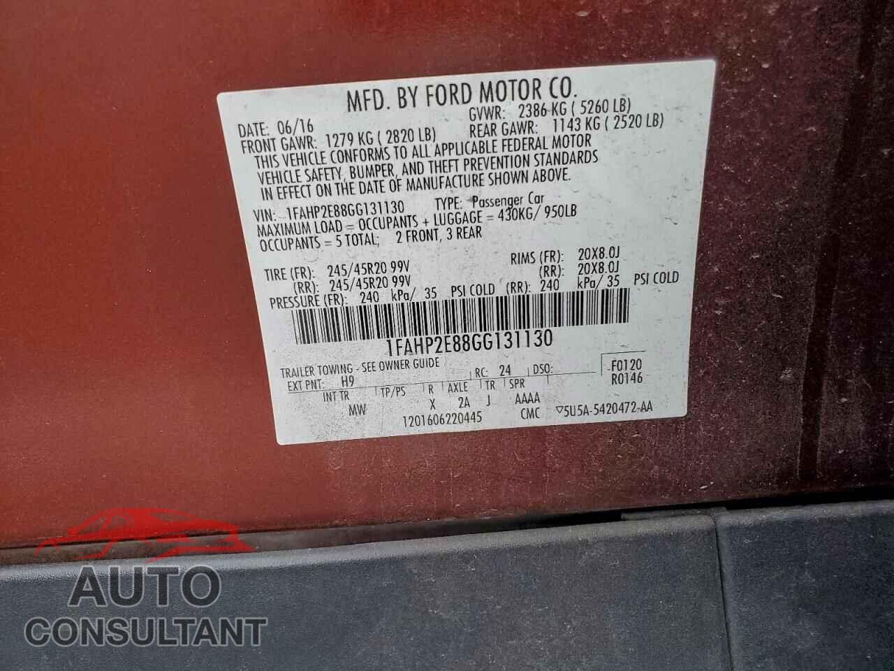 FORD TAURUS 2016 - 1FAHP2E88GG131130