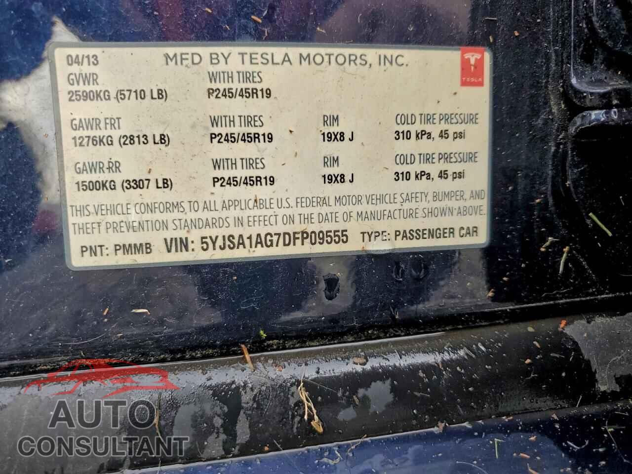 TESLA MODEL S 2013 - 5YJSA1AG7DFP09555