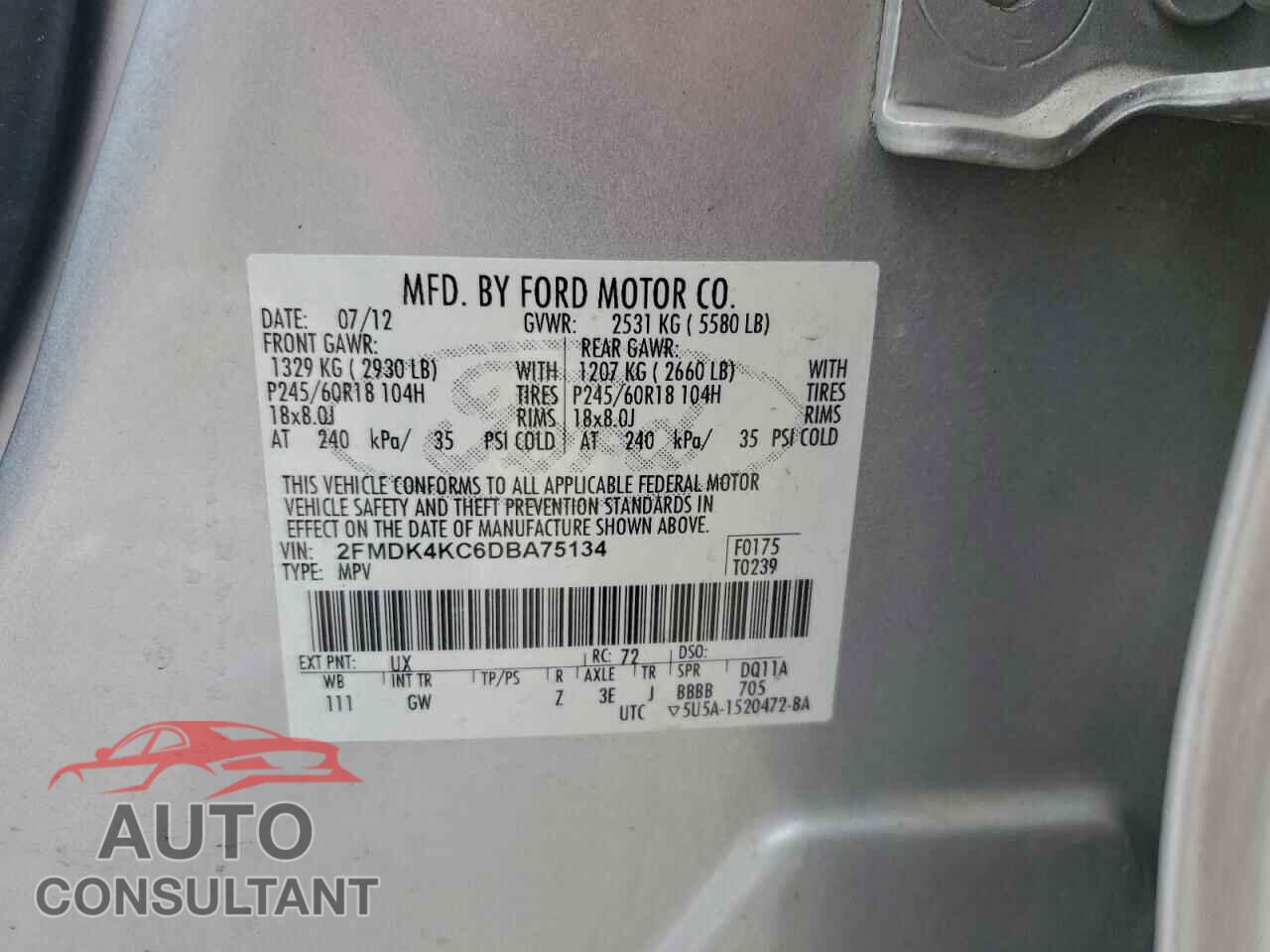 FORD EDGE 2013 - 2FMDK4KC6DBA75134