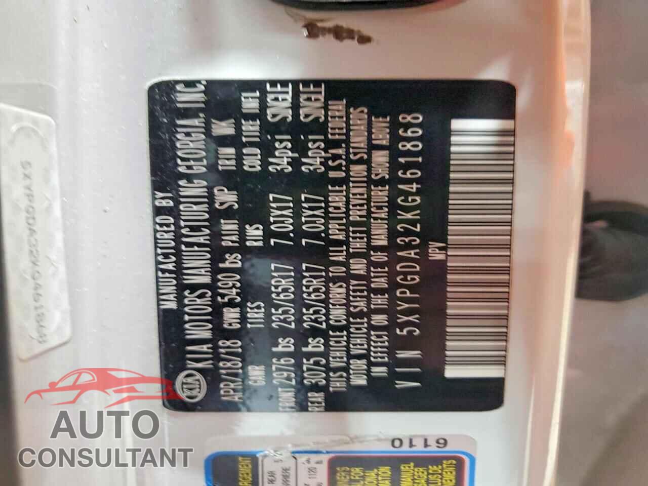 KIA SORENTO 2019 - 5XYPGDA32KG461868