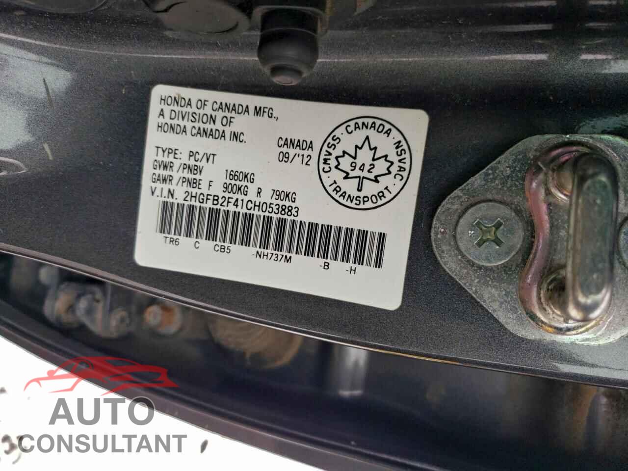 HONDA CIVIC 2012 - 2HGFB2F41CH053883