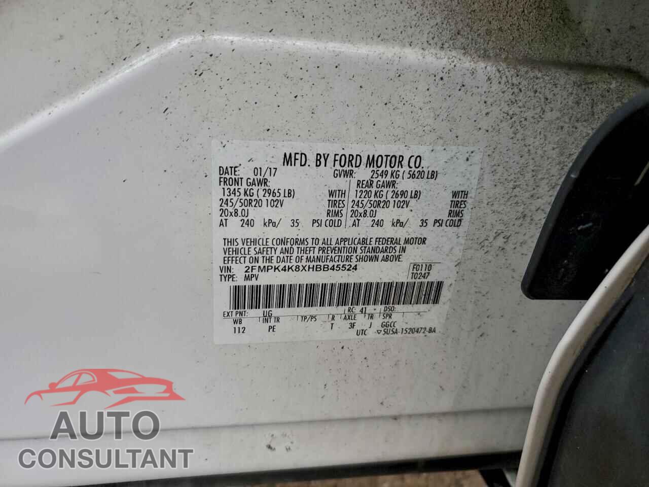 FORD EDGE 2017 - 2FMPK4K8XHBB45524