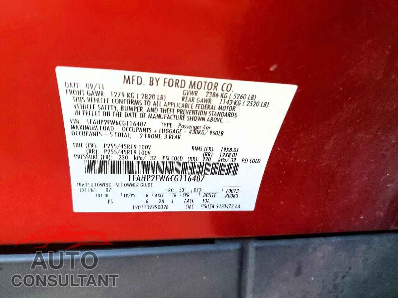 FORD TAURUS 2012 - 1FAHP2FW6CG116407