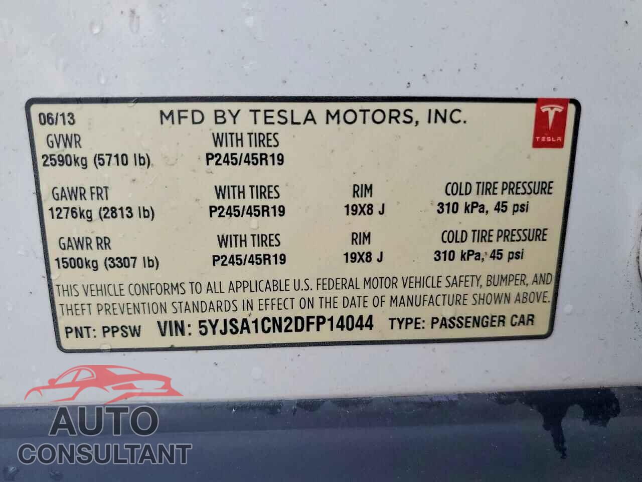 TESLA MODEL S 2013 - 5YJSA1CN2DFP14044