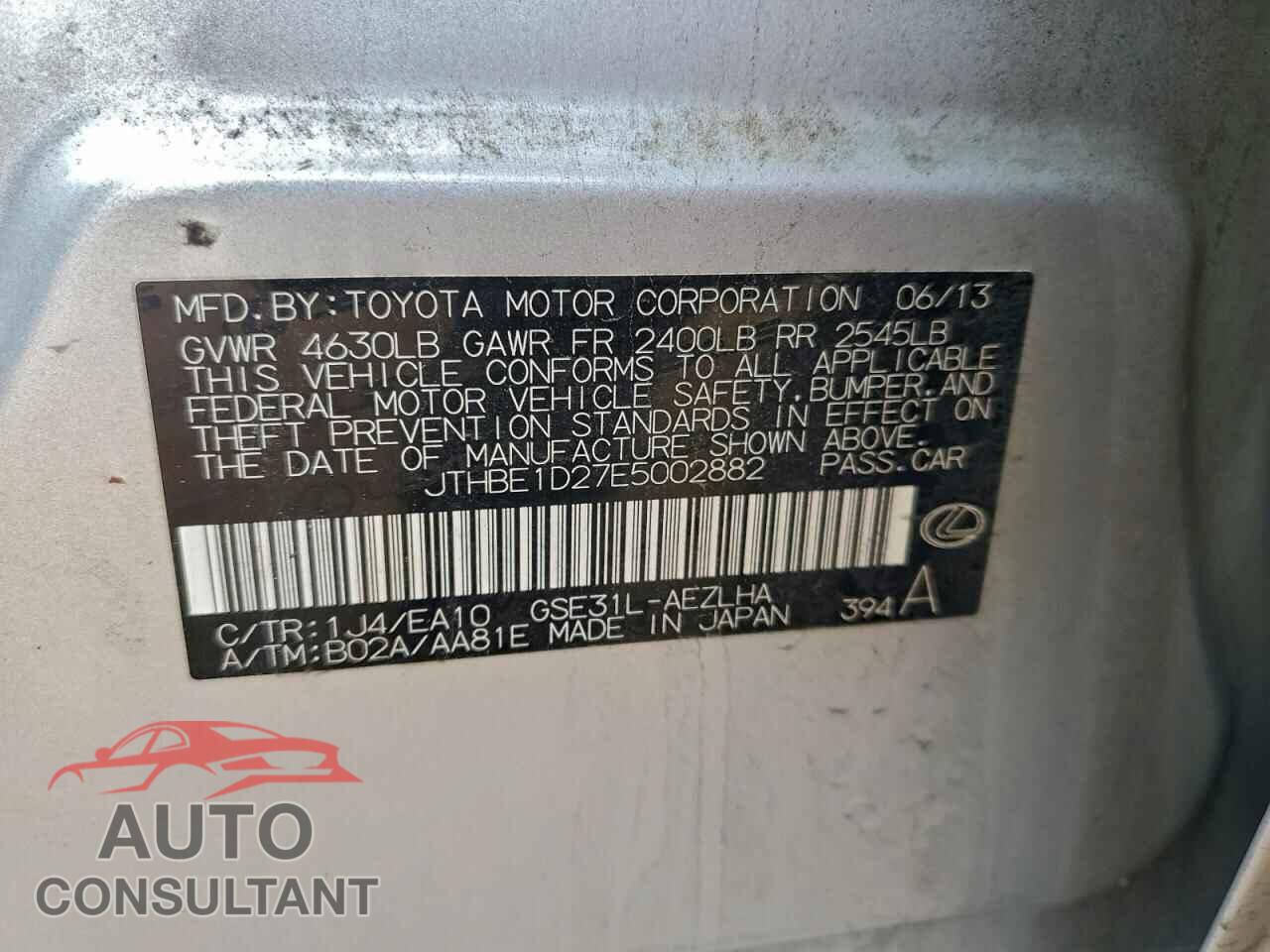 LEXUS IS 2014 - JTHBE1D27E5002882