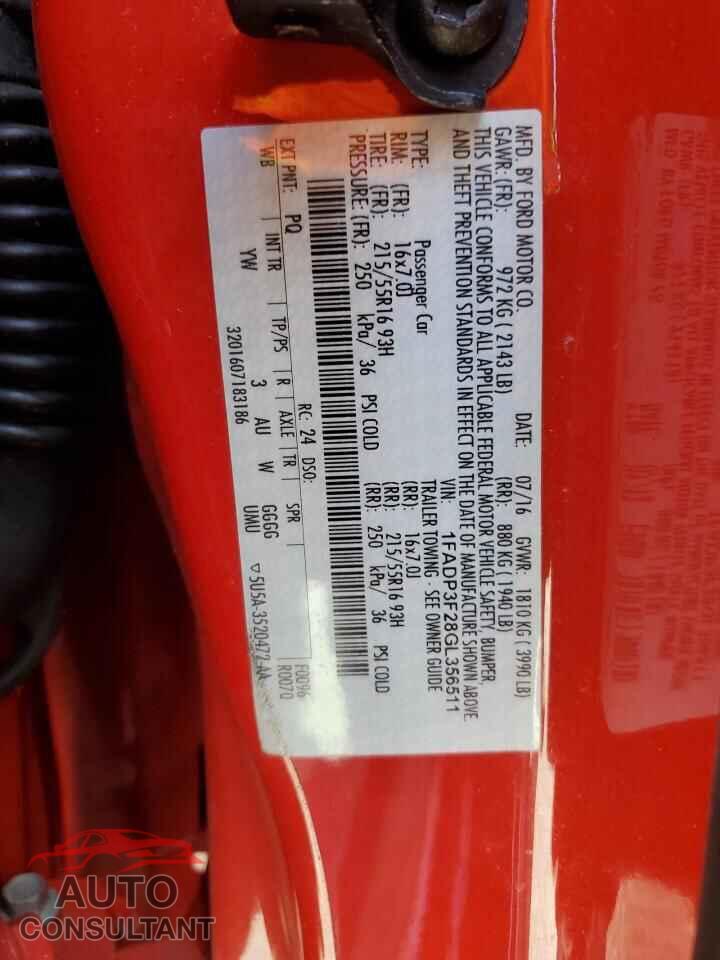 FORD FOCUS 2016 - 1FADP3F28GL356511