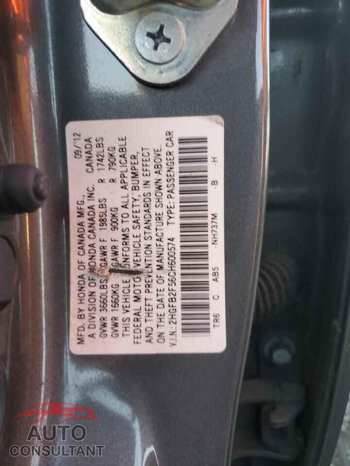 HONDA CIVIC 2012 - 2HGFB2F56CH600574