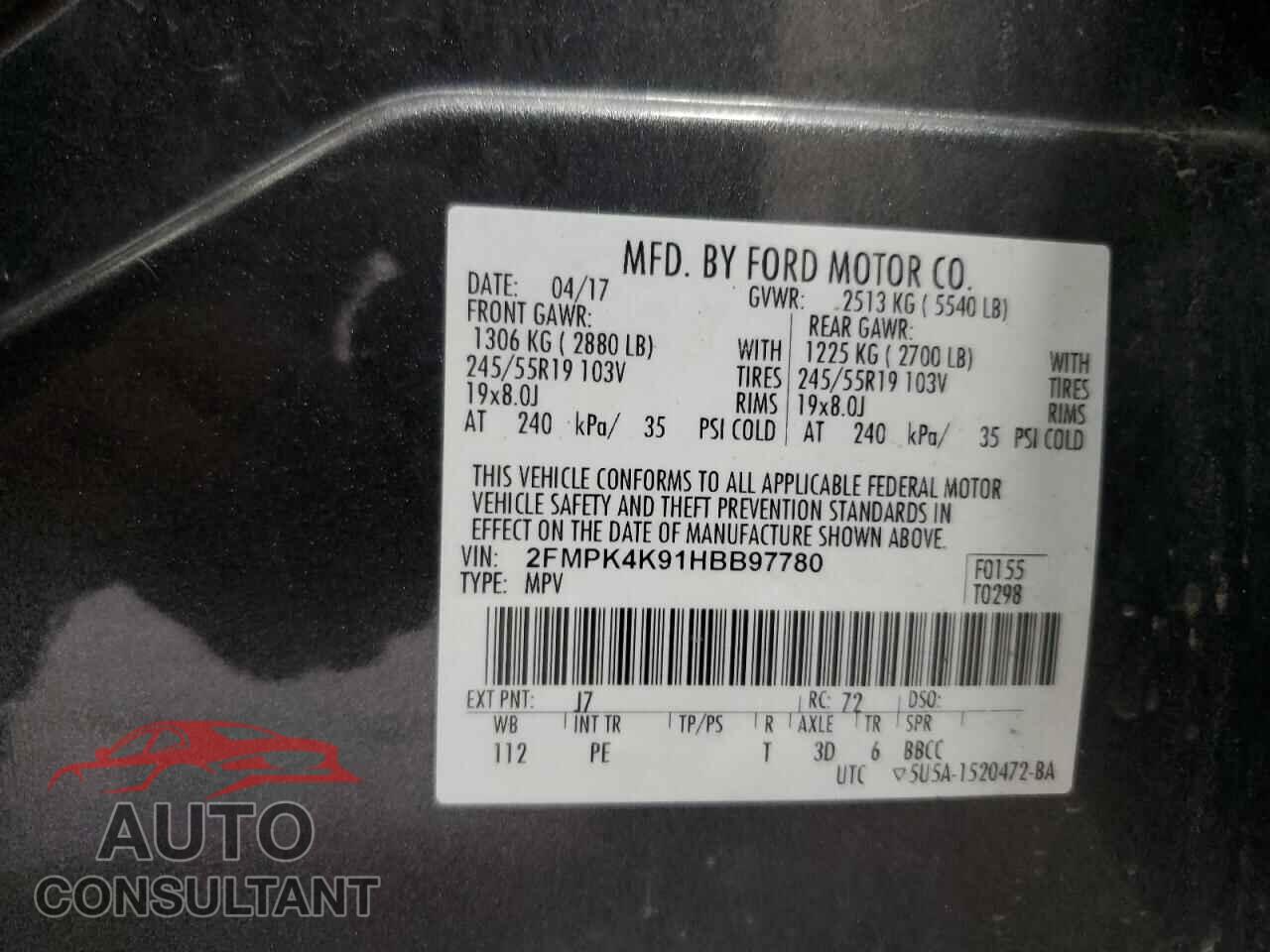 FORD EDGE 2017 - 2FMPK4K91HBB97780
