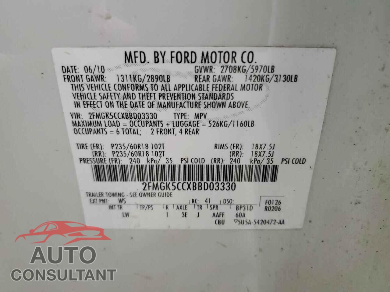 FORD FLEX 2011 - 2FMGK5CCXBBD03330