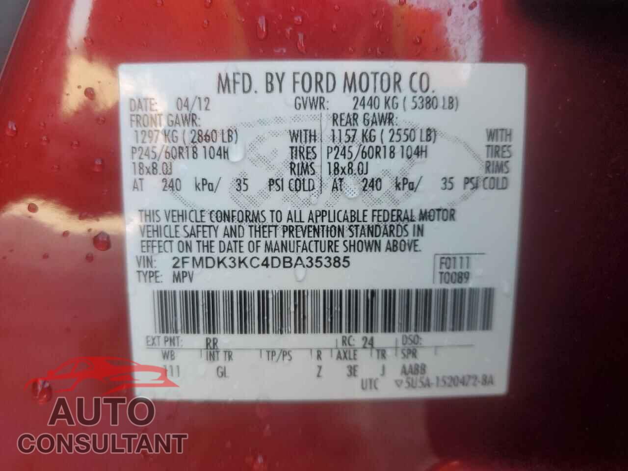 FORD EDGE 2013 - 2FMDK3KC4DBA35385