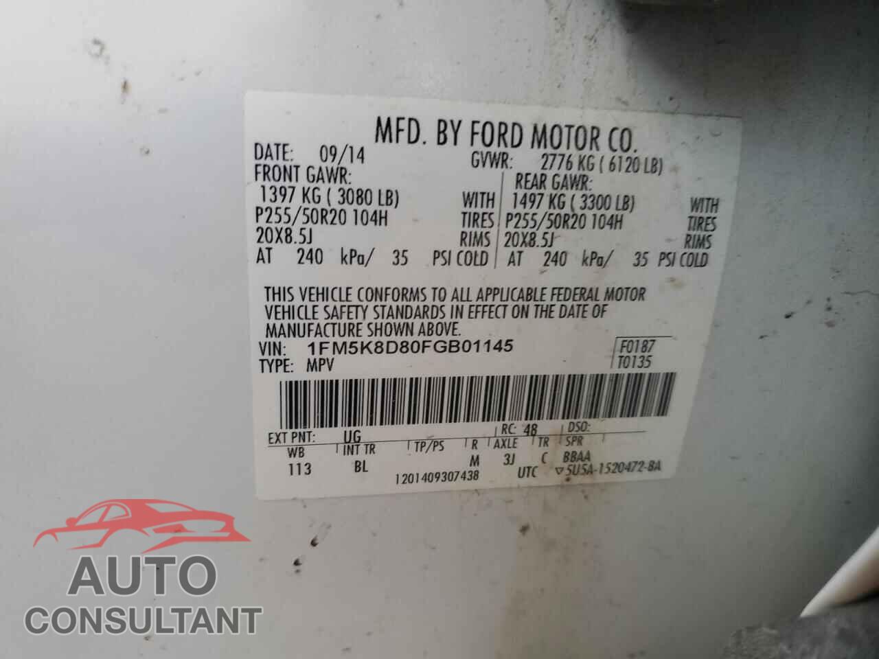 FORD EXPLORER 2015 - 1FM5K8D80FGB01145