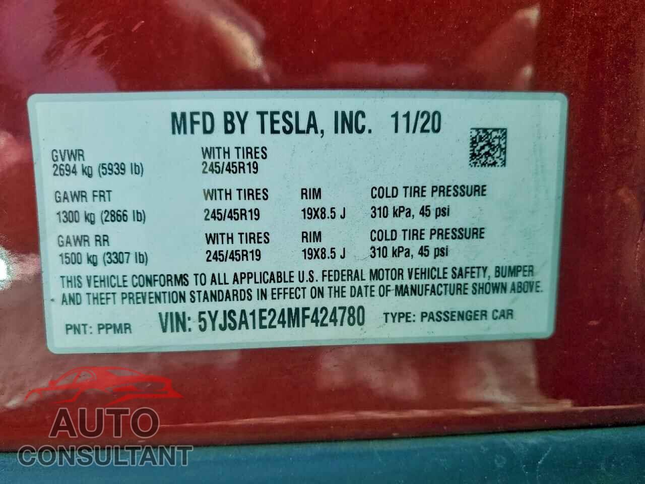 TESLA MODEL S 2021 - 5YJSA1E24MF424780