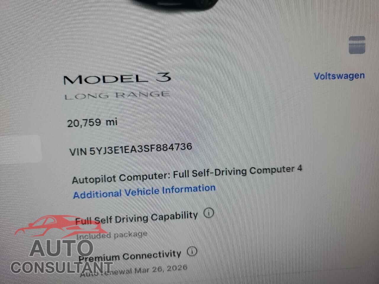 TESLA MODEL 3 2025 - 5YJ3E1EA3SF884736