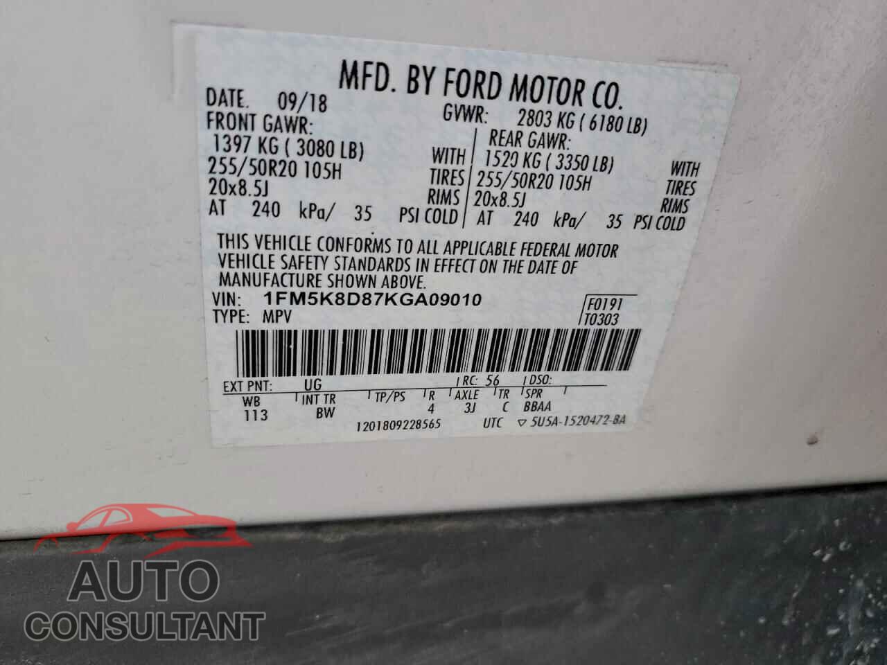 FORD EXPLORER 2019 - 1FM5K8D87KGA09010