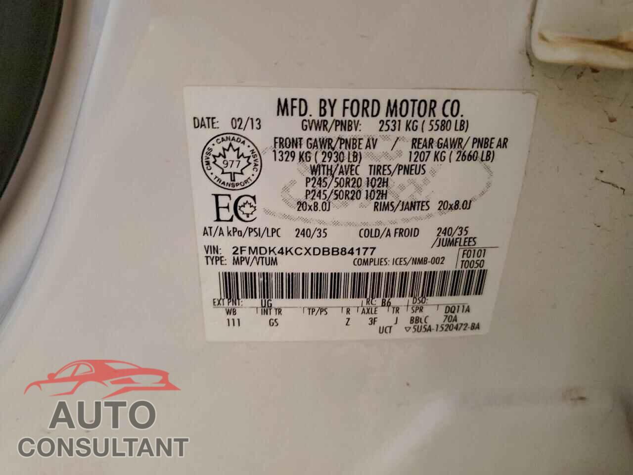 FORD EDGE 2013 - 2FMDK4KCXDBB84177