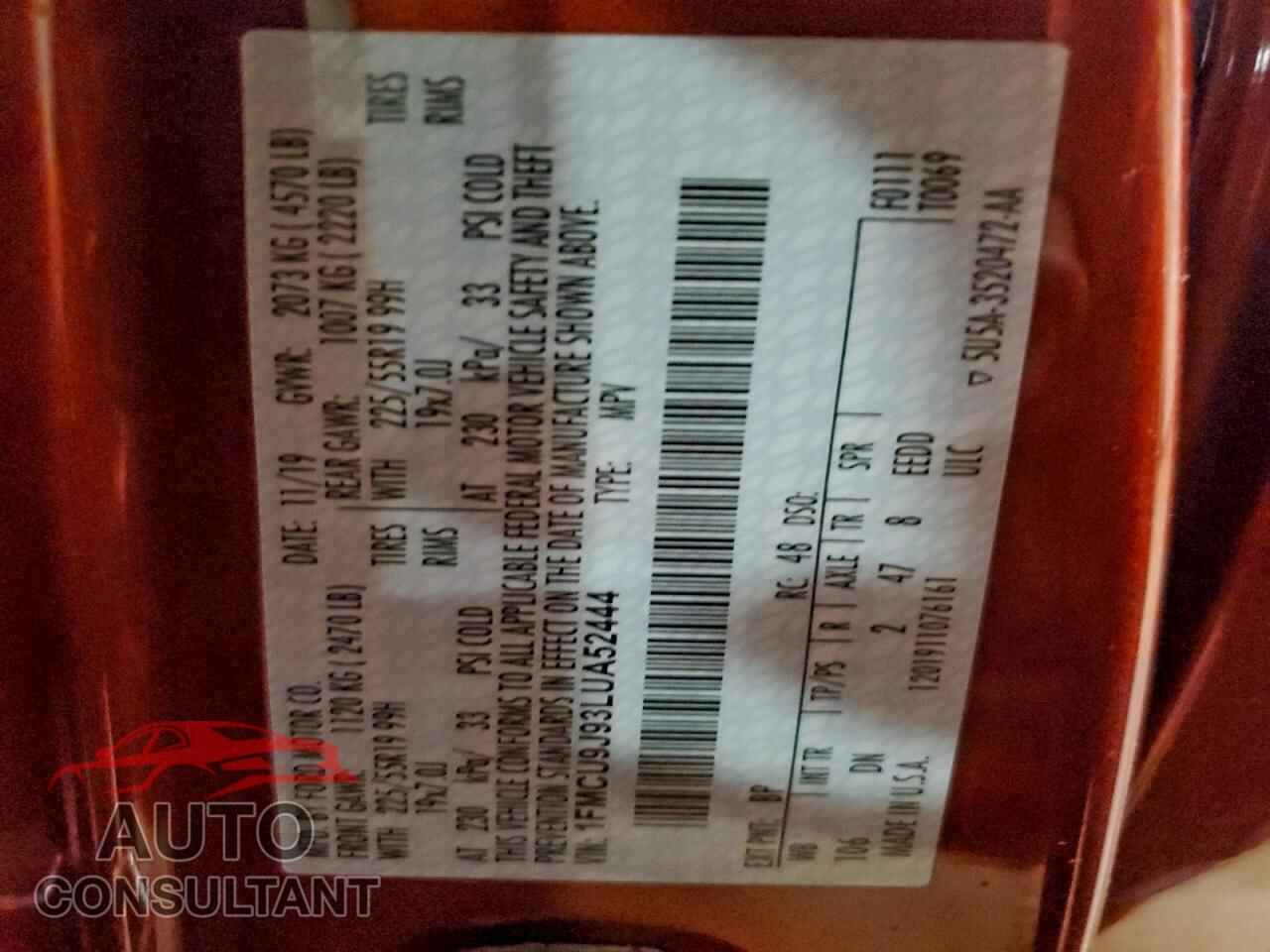 FORD ESCAPE 2020 - 1FMCU9J93LUA52444