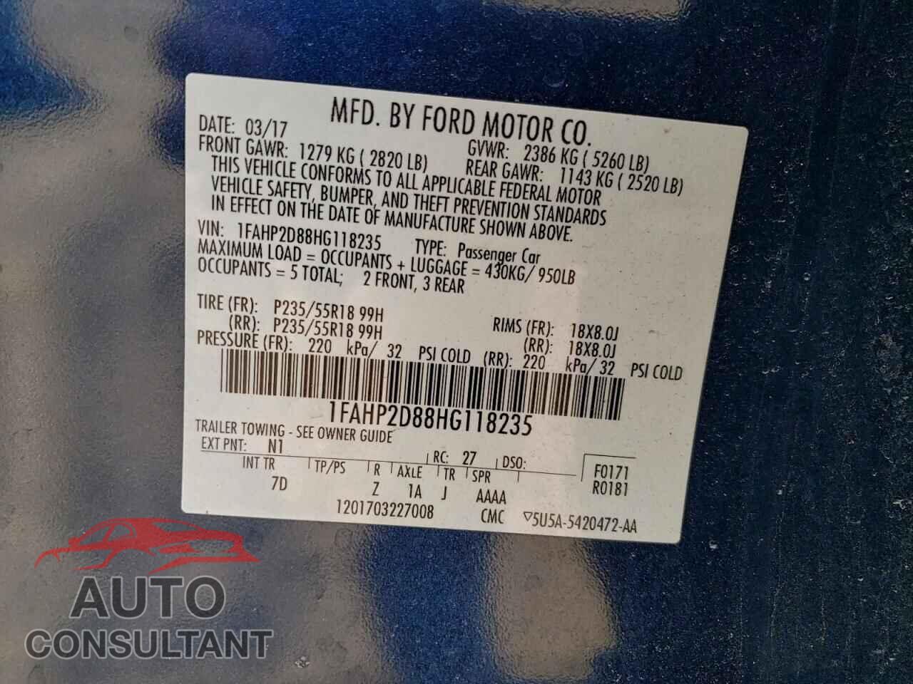 FORD TAURUS 2017 - 1FAHP2D88HG118235