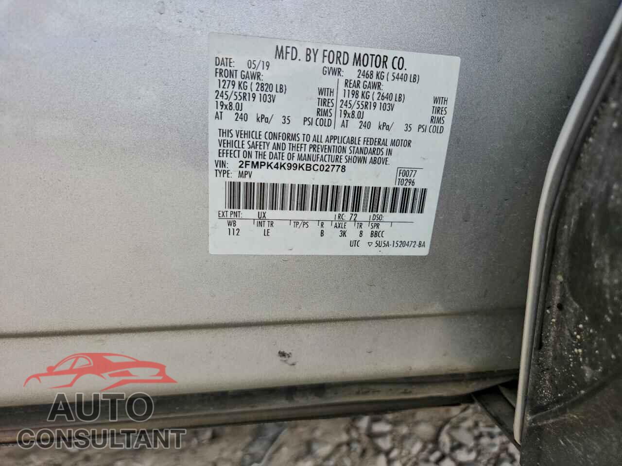FORD EDGE 2019 - 2FMPK4K99KBC02778