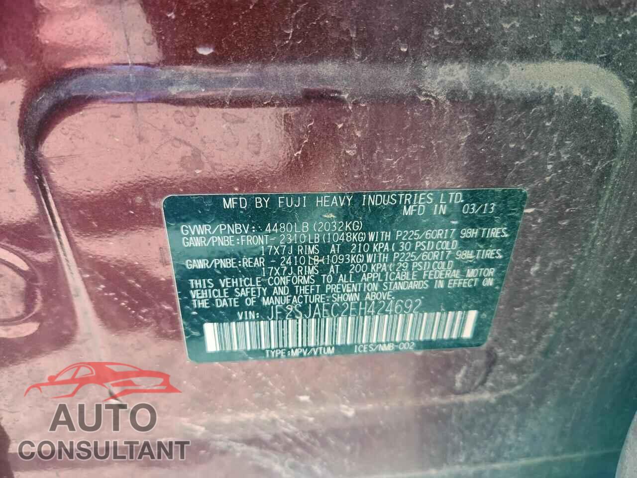 SUBARU FORESTER 2014 - JF2SJAEC2EH424692