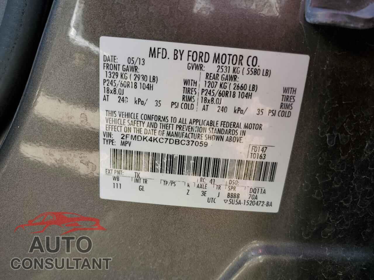 FORD EDGE 2013 - 2FMDK4KC7DBC37059