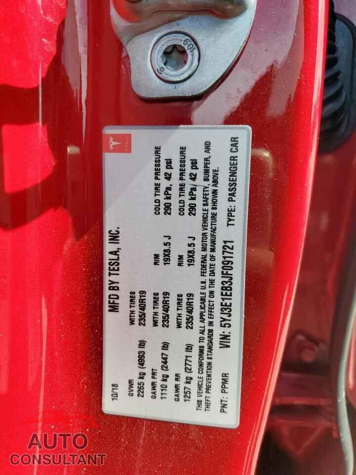 TESLA MODEL 3 2018 - 5YJ3E1EB3JF091721